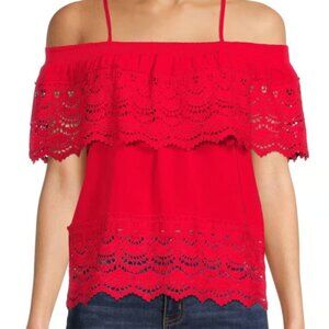 Off the Shoulder Red Woven Adjustable Strap Sleeveless Tank Top NWT